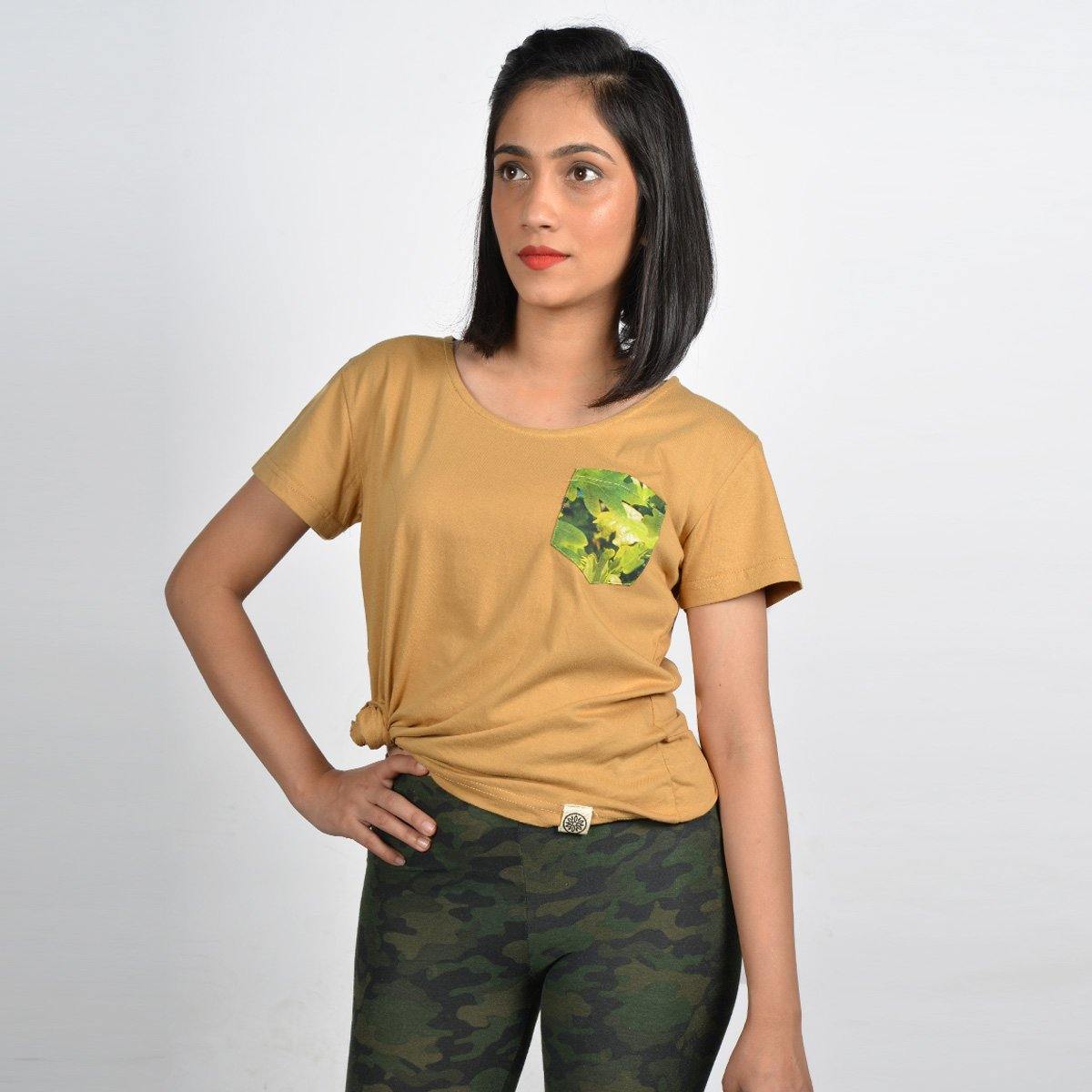 Women's Brown White Oak Pocket T-shirt