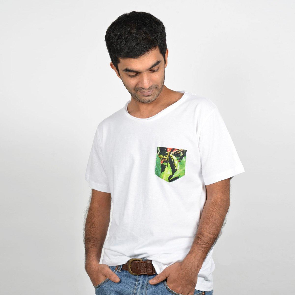 Men's White Coffee Pocket T-shirt