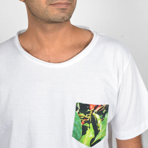 Men's White Coffee Pocket T-shirt